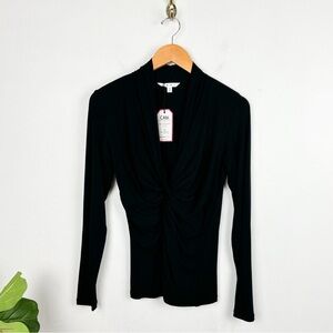 NWT Cabi Black Stretch Jersey Knit Twist Front Top Sz S